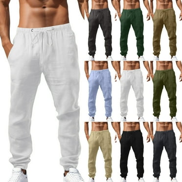 MNCEKFOD Mens Pants Summer Casual Mid Waist Loose Fit Elastic Waist Sports Slacks Breathable with Pockets Relaxed Fit Comfortable Trousers White XXL