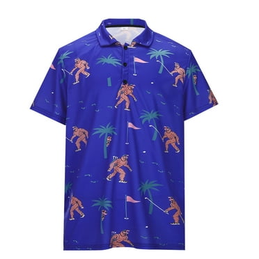 MNCEKFOD Mens Polo Shirts Floral Print Lapel Retro Shirts Short Sleeve Comfy andBreathable Relaxed Fit Mens Tops Blue M