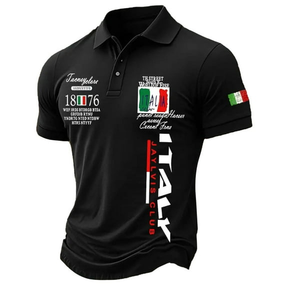 MNCEKFOD Mens Polo Shirts Loose Fit Button Down Collared Shirts Short Sleeve with Italy Flag Printed Classic Fit Mens Shirts Black L