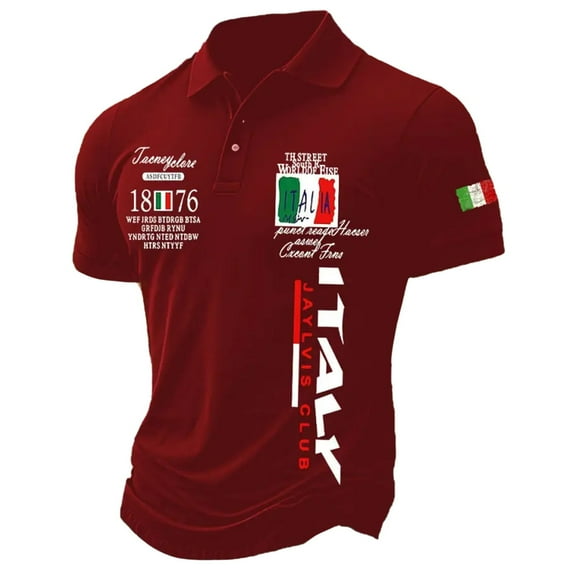 MNCEKFOD Mens Polo Shirts Stylish Printed Loose Fit Button Front Short Sleeve Lapel Shirt For Daily Wear Leisure Mens Tops Red XXXL