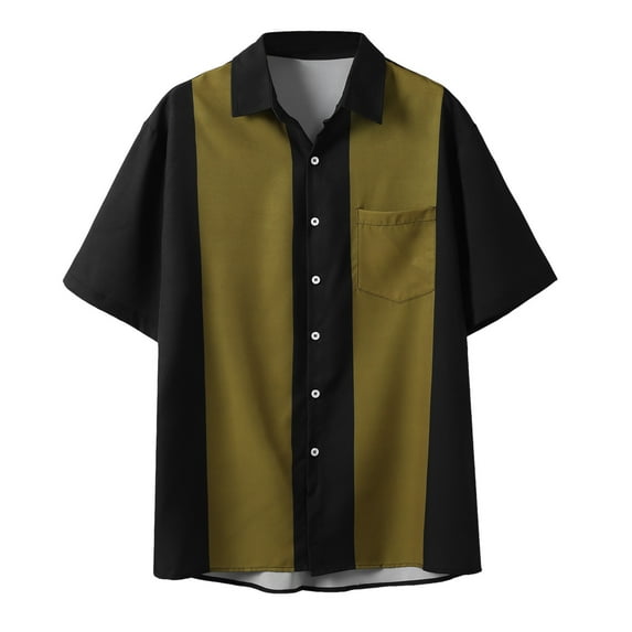 MNCEKFOD Mens Shirt Casual Color Block Printed Shirt Short Sleeve Button Down with Pocket Classic Fit Mens Tee Shirt Green M