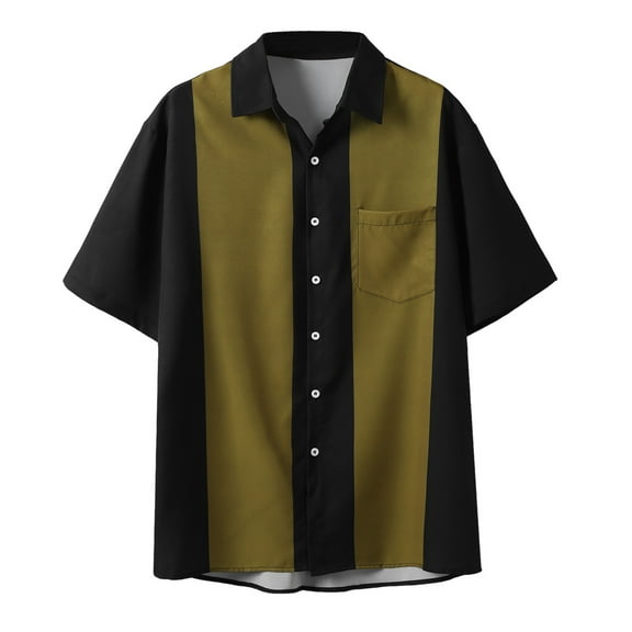 MNCEKFOD Mens Shirt Casual Color Block Printed Shirt Short Sleeve Button Down with Pocket Leisure Mens Tops Green L