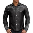 thumbnail image 1 of MNCEKFOD Mens Shirt Retro Western Denim Pattern Printed Lapel Long Sleeved Shirt Leisure Mens Tops Black L, 1 of 4