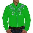 thumbnail image 1 of MNCEKFOD Mens Shirt Retro Western Denim Printed Lapel Shirt Casual Loose Long Sleeved Classic Fit Mens Tee Shirt Green M, 1 of 4
