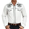 thumbnail image 1 of MNCEKFOD Mens Shirt Retro Western Denim Printed Lapel Shirt Loose Long Sleeved Leisure Mens Tops White XXL, 1 of 6