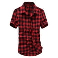 thumbnail image 1 of MNCEKFOD Mens Shirt Short Sleeve Collared Shirts Lattice Plaid Painting Casual Loose Fit Leisure Mens Tops Red XXXL, 1 of 3