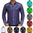 thumbnail image 1 of MNCEKFOD Mens Shirt Summer 2025 Vintage Western Denim Pattern Printed Casual Loose Fit Long Sleeved Lapel Relaxed Fit Mens Tops Navy XXXL, 1 of 5
