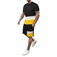 thumbnail image 1 of MNCEKFOD Two Piece Sets for Men Color Block Round Neck Short Sleeve Tshirts with Elastic Waist Shorts Casual Tracksuit Set Gold XL, 1 of 4
