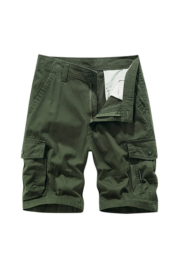 Mens Shorts Summer Casual Solid Color Cargo Shorts Baggy Loose Washed With Pockets High Waisted Shorts Army Green 29