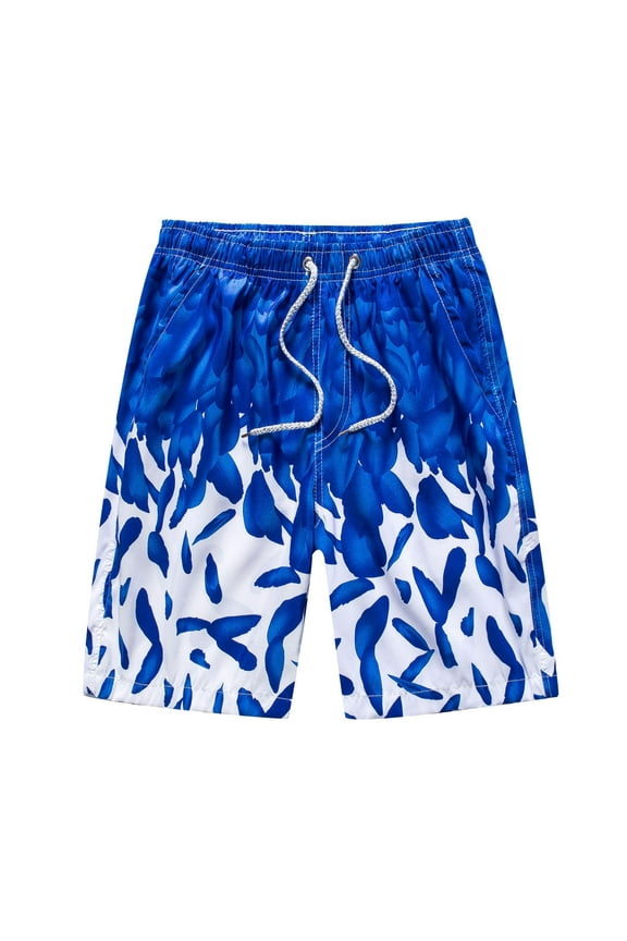 Mens Swim Trunks Fully Floral Printed Board Shorts Resort Tie Pocket Shorts Summer Beach Swimwear Set 2025 Dark Blue L