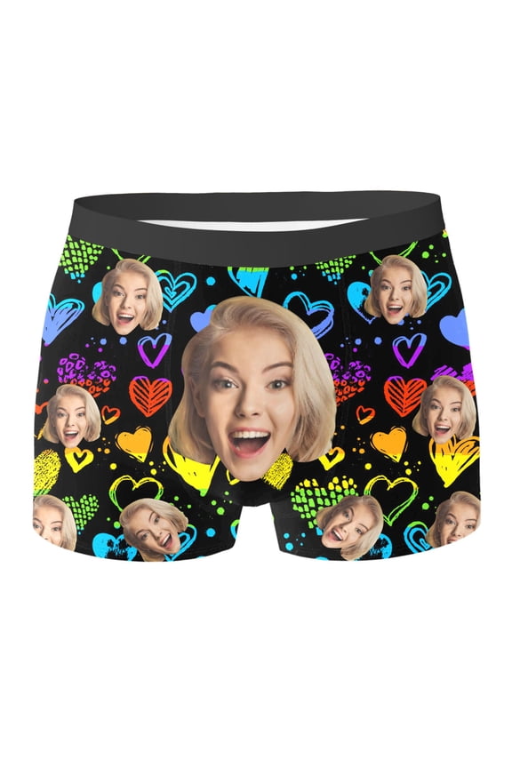 Mens Underwear Boxer Briefs Breathable Elastic Waist Funny Face Prints For Customized For Boyfriend Underwear Silver L