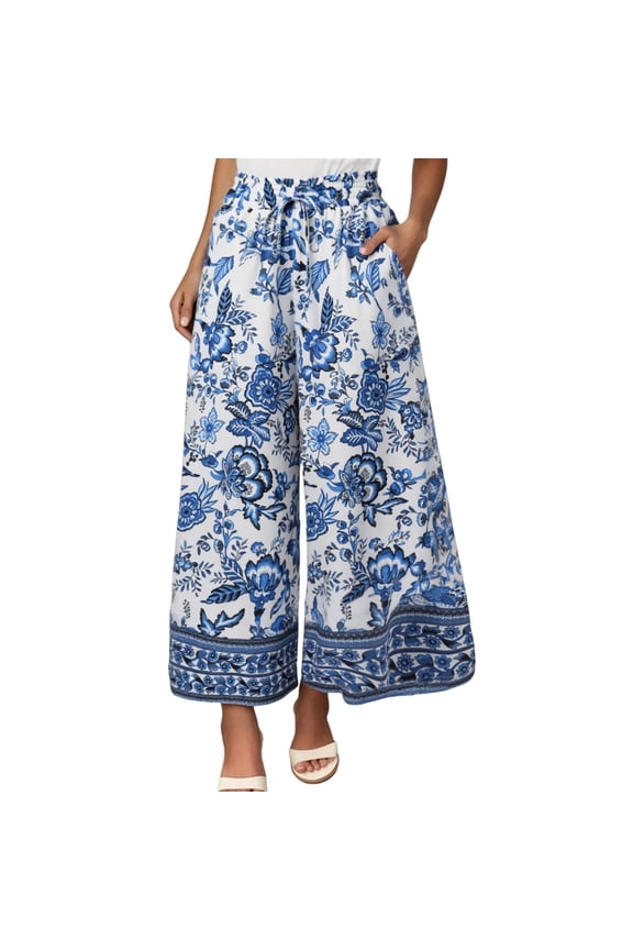 Palazzo Pants for Women Casual Flowy Wide Leg Comfy Daliy Wear Stylish Printed for Beach Vacation Relaxed Fit Comfortable Trousers Sky Blue XXL