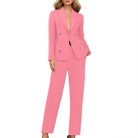 MNCEKFOD Pants Sets Women 2 Piece Outfits Button Down Dressy Suits Fitting Lapel Elegant Jacket Loose Fit Classic Fit Pants Suit Red L