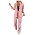 thumbnail image 1 of MNCEKFOD Pants Sets Women 2 Piece Outfits Lapel Long Sleeve Casual Fall Loose Fit Jacket And Wide Leg With Pockets Classic Fit Pants Suit Pink XXL, 1 of 7