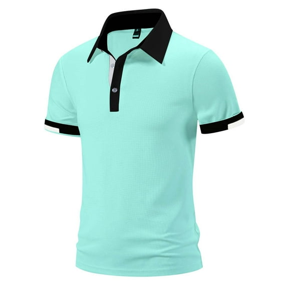 MNCEKFOD Polo Shirts for Men Loose Fit Solid Color Short Sleeve Collared Shirt Button Front Relaxed Fit Mens Tops Mint Green M