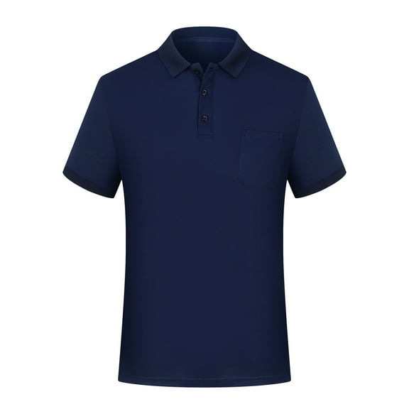 MNCEKFOD Polo Shirts for Men Short Sleeve Business Work Summer Casual Collared Shirt With Pocket Leisure Mens Tops Navy XL