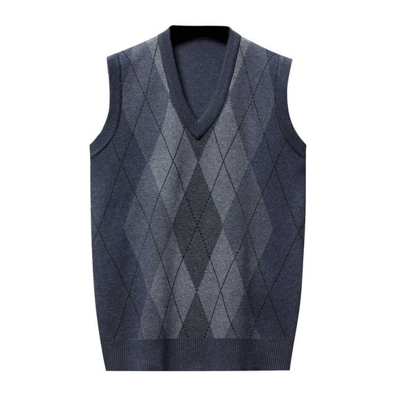 MNCEKFOD Seater Vest for Men Plaid Knitted V Neck Sleeveless Business Work Comfy and Soft Slim Fit Relaxed Fit Winter Clothes Light Gray L