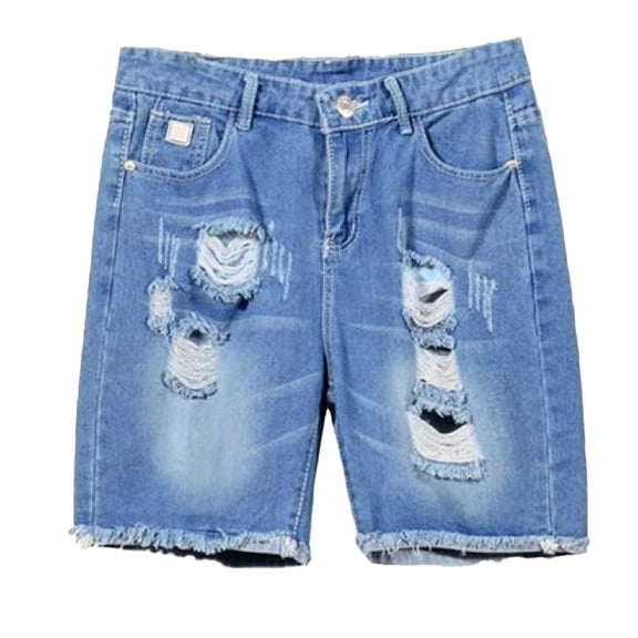 MNCEKFOD Shorts For Men Ripped Denim Shorts Trendy Baggy Loose Midi Waist Trendy 5 Inch Length Summer Casual Shorts Dark Blue 29