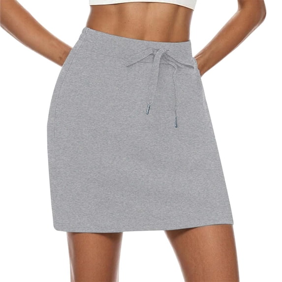 MNCEKFOD Skirts for Women Summer 2025 Tight Skorts with Drawstring Tennis Skirt Built In Shorts with Pockets Relaxed Fit Skirt Grey S