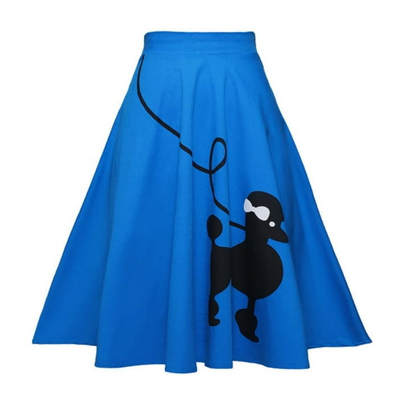 MNCEKFOD Skirts for Women Summer 2025 Vintage Poodle Skirt 50s High Waisted Swing Pleated Cartoon Printed Party Wear Comfy Skirt Blue M