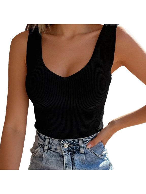 Sleeveless Tank Tops For Women Trendy Threaded Texture Slim Fitted Spicy Girl Street Style Daily Sleeveless Outer Tops Womens Casual Tops Black L