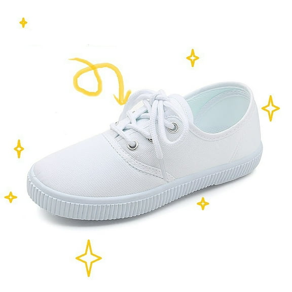 MNCEKFOD Sneakers For Infant Girl Boy Soft and Breathable Canvas Shoes Lightweight Prewalker with Elastic Ankle Strap Kid Shoes White 6-7 Years