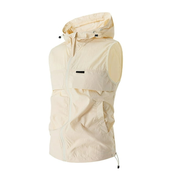 MNCEKFOD Summer 2025 New Sleeveless Hooded Vest Sun Protection Clothing for Fishing Hiking and Outdoor Sports Beige L