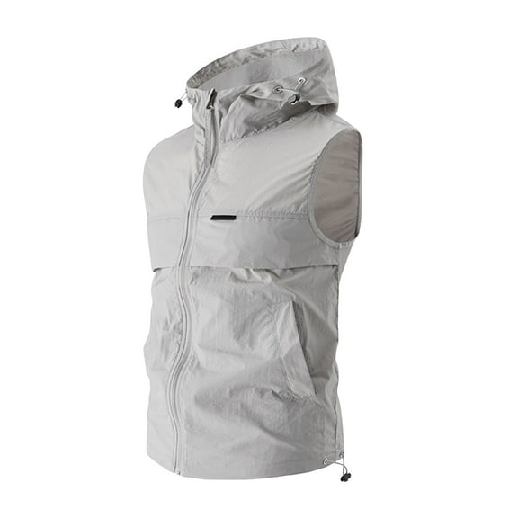 MNCEKFOD Summer 2025 New Sleeveless Hooded Vest Sun Protection Clothing for Fishing Hiking and Outdoor Sports Grey XXL