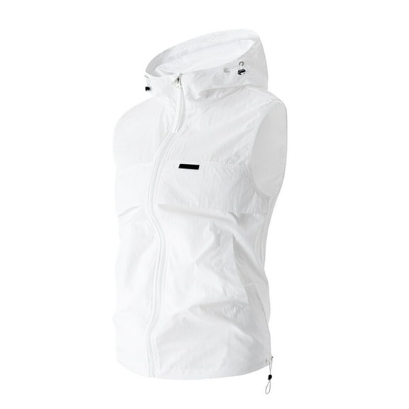 MNCEKFOD Summer 2025 New Sleeveless Hooded Vest Sun Protection Clothing for Fishing Hiking and Outdoor Sports White L