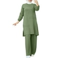 thumbnail image 1 of MNCEKFOD Summer Dresses for Women 2025 Muslim 2 Pieces Sets Long Sleeve Button Down Shirt And Pants Abaya Dress Classic Fit Dress Green S, 1 of 7