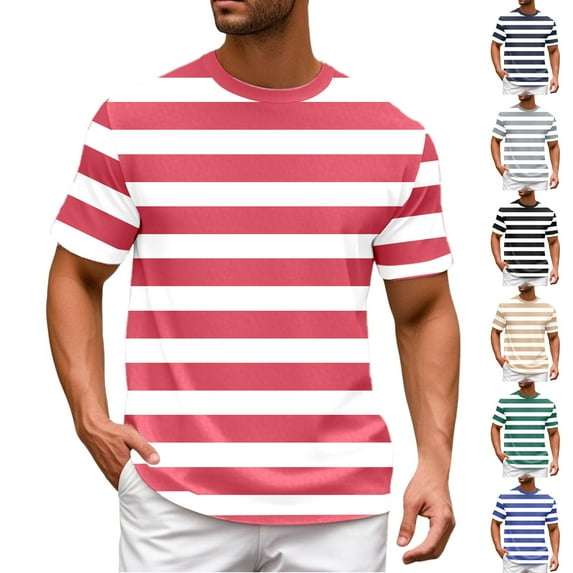 MNCEKFOD Summer T Shirts for Men 2025 Color Blocked Navy Sailor Striped Tshirts Casual Loose Round Neck Short Sleeved Classic Fit Mens Tee Shirt Green XXL