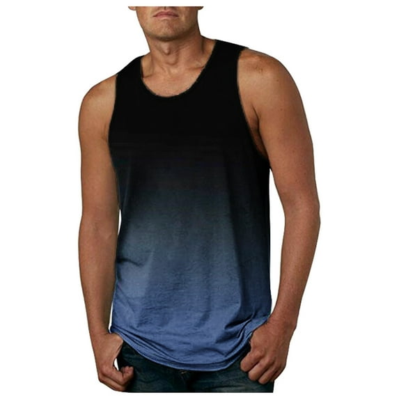MNCEKFOD Summer T Shirts for Men 2025 3D Printing Gradient Sports Vest Trendy Sleevedless Crew Neck Classic Fit Mens Tee Shirt Navy XXXL