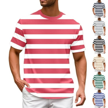 MNCEKFOD Summer T Shirts for Men 2025 Color Blocked Navy Sailor Striped Tshirts Casual Loose Round Neck Short Sleeved Relaxed Fit Mens Tops Green S