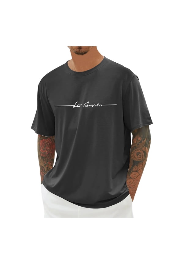 Men Summer T Shirts Oversized Tshirts Crew Neck Short Sleeve Tshirts With City Print Leisure Mens Tops Dark Gray L3