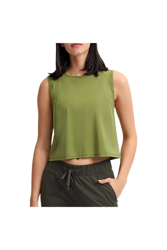 Summer Tank Tops For Women Trendy Solid Color Ultra Thin Mesh Ice Silk Smooth Yoga Hollow Out Open Back Loose Fitness Tops Womens Tanks Army Green L