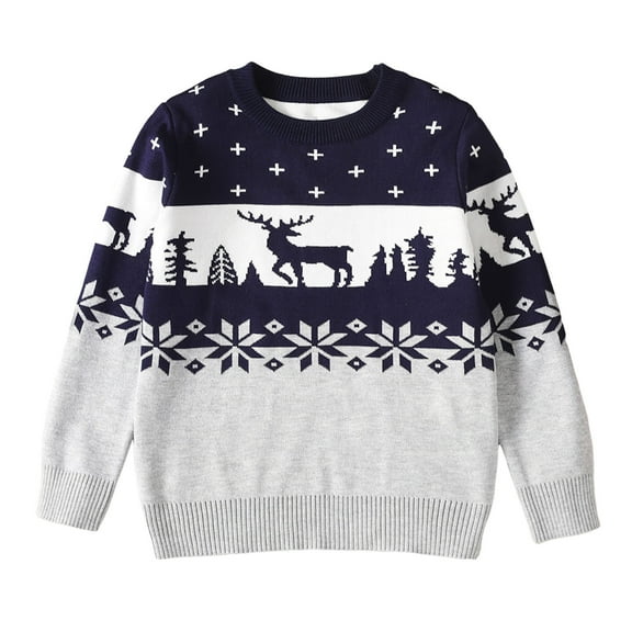 MNCEKFOD Sweaters for Girls Boys Christmas Deer Pattren Warm Knitted Cardigan Long Sleeve Round Neck Fall Winter Outfit Clothes Grey 4-5 T