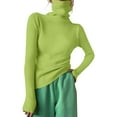 thumbnail image 1 of MNCEKFOD Sweaters for Women Turtleneck Ribbed Knit Top Long Sleeve Neck Solid Slim Fit Casual Relaxed Fit Winter Clothes Green L, 1 of 5