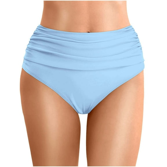 MNCEKFOD Swim Bottoms for Women Summer Solid Color Waist Length Pleated Beach Double Layered Triangle Swim Trunks Light Blue M