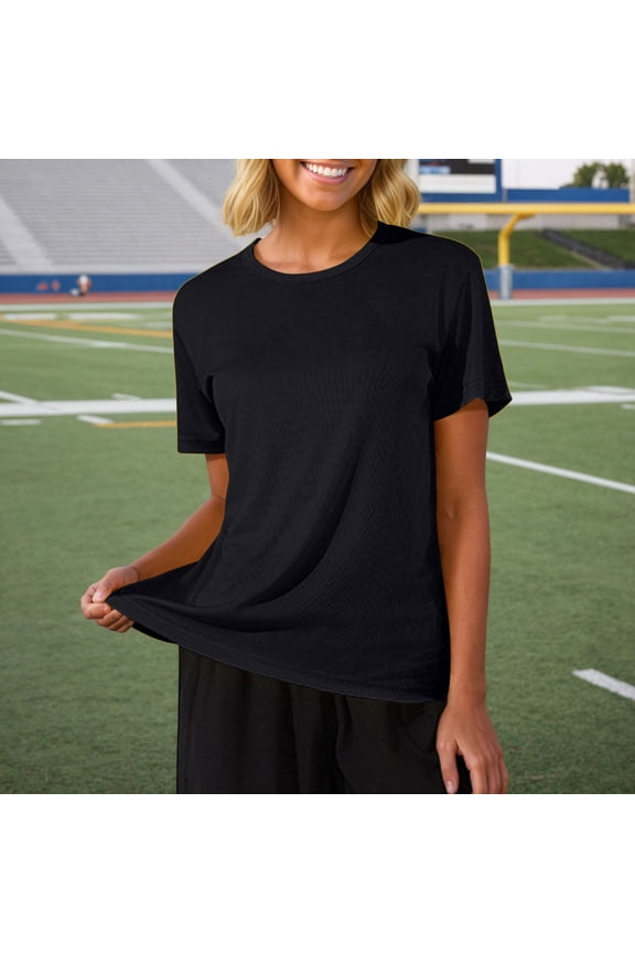 T Shirts For Women Trendy Solid Breathable Marathon Running Fitness Short Sleeve Elastic Athletic Sports Tops Summer Tops Black L