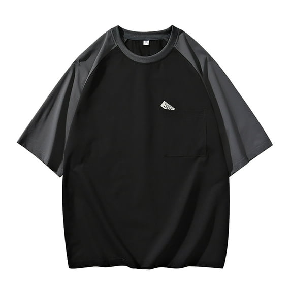 MNCEKFOD T Shirts for Men Oversized Color Block Fashionable Wide Short Sleeved Tshirts Round Neck Tee Shirt for Men Black 10XL