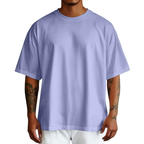 MNCEKFOD T Shirts for Men Oversized Crew Neck Tshirts Large Size Round Shoulder Sleeve Tee Shirt for Men Purple XL