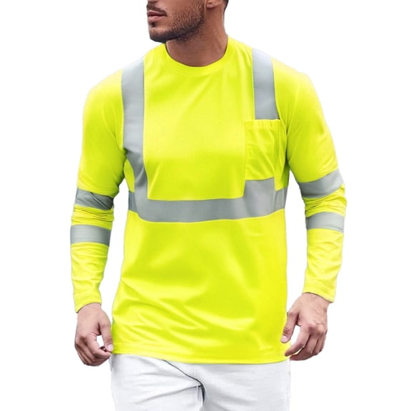 MNCEKFOD T Shirts for Mens Absorbent Quick Dry Tops Outdoor Construction Tooling Reflective Strip Classic Fit Mens Tee Shirt Yellow XXXXL