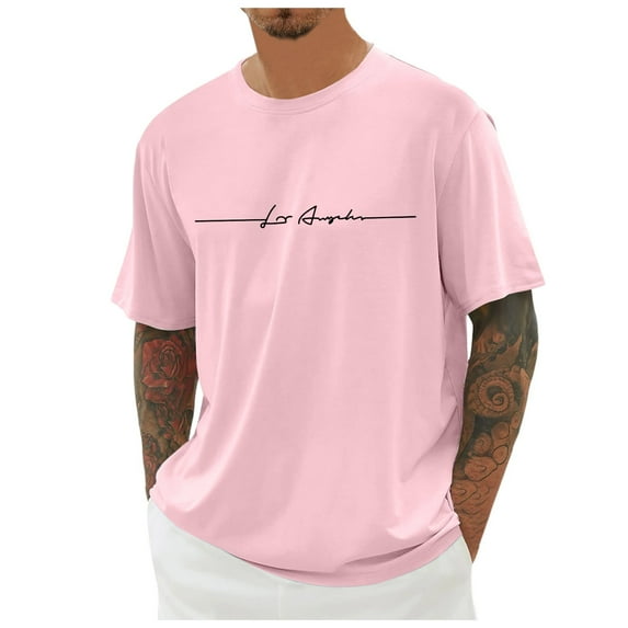 MNCEKFOD T Shirts for Mens Oversized Tshirts Crew Neck Short Sleeve Tshirts With City Print Relaxed Fit Mens Tops Pink L4