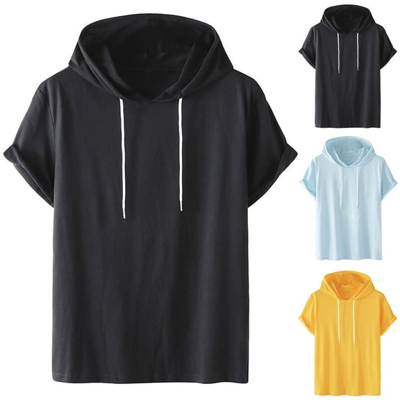 MNCEKFOD T Shirts for Women Summer 2025 Short Sleeve Casual Sports Sweatshirts with Drawstring Hooded Pullover Classic Fit Tee Shirts Black L