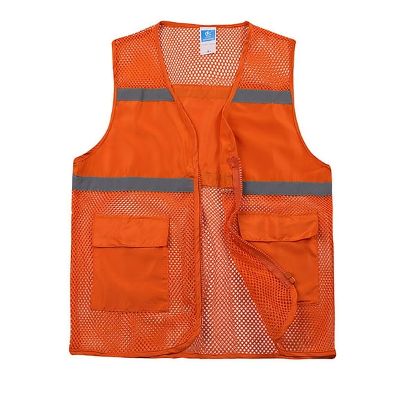 MNCEKFOD Tank Tops for Men Trendy Solid Color Reflective Mesh Work Vest with Pockets Tee Shirts Orange M