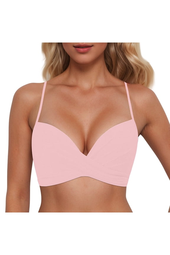 Tankini Swimsuits for Women Back Stainless Steel Hooks Bathing Suit Tops Underwire Full Coverage Push Up Bikini Top Swimwear Pink XXL