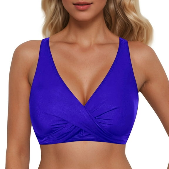 MNCEKFOD Tankini Swimsuits for Women Lace Up Tops Underwire Push Up Bathing Suit Racerback Full Coverage Bikini Top Swimwear Blue XXL
