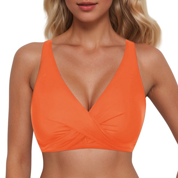 MNCEKFOD Tankini Swimsuits for Women Lace Up Tops Underwire Push Up Bathing Suit Racerback Full Coverage Bikini Top Swimwear Orange L