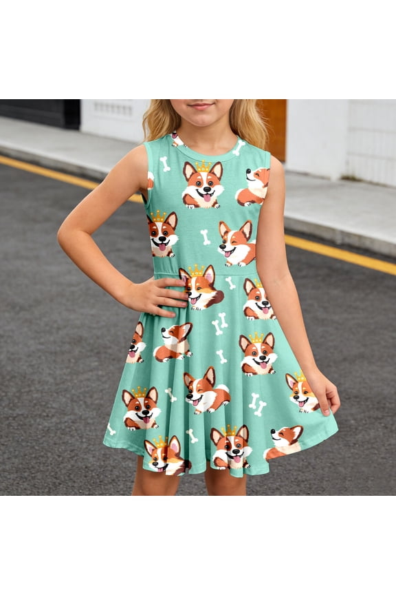 Toddler Girl Dresses Summer Fresh Floral Printed A Line Summer Casual Dress Elegant A Line Cut Fresh Floral Element For Kids Daily Outing Girl Sundress Green