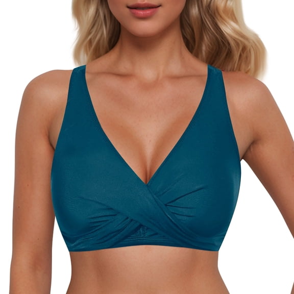 MNCEKFOD Tummy Control Swimsuits for Women Lace Up Tops Underwire Push Up Bathing Suit Racerback Full Coverage Bikini Top Summer Vcation Swimwear Navy L